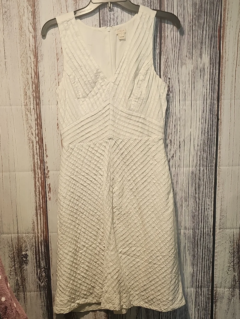 J. Crew White Textured Pintuck Midi Dress